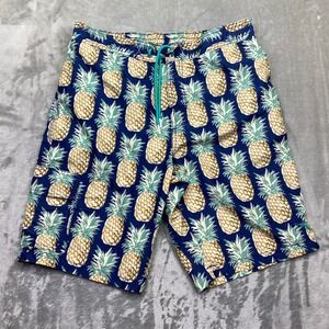 Tommy Bahama Swim Trunks L Pineapple Print Blue Green Drawstring‎ Casual Surf